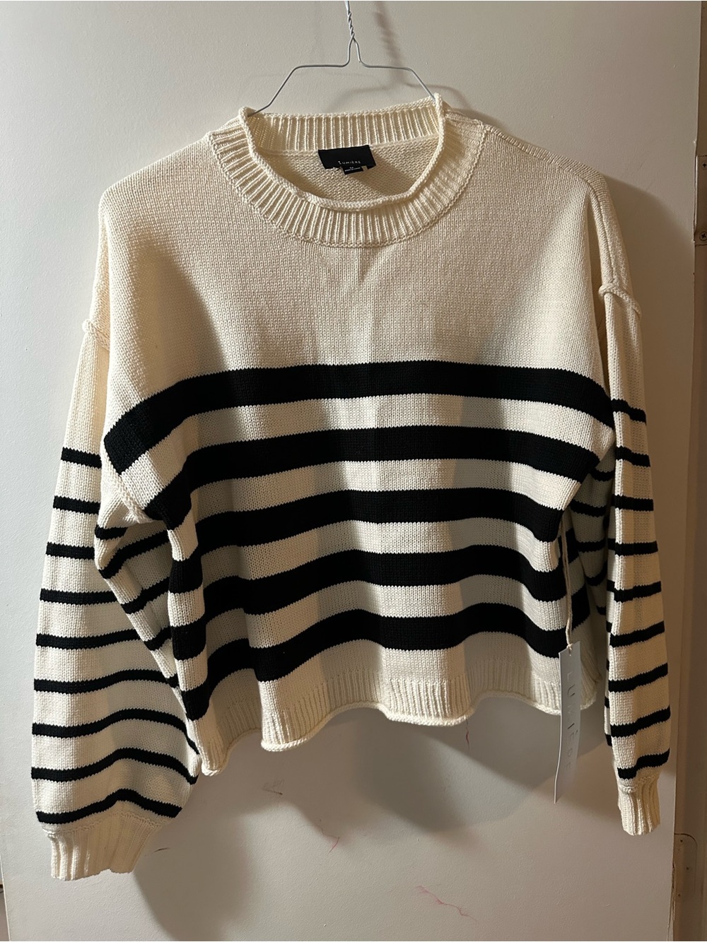 Aritzia Cream and Black Striped Crewneck Sweater